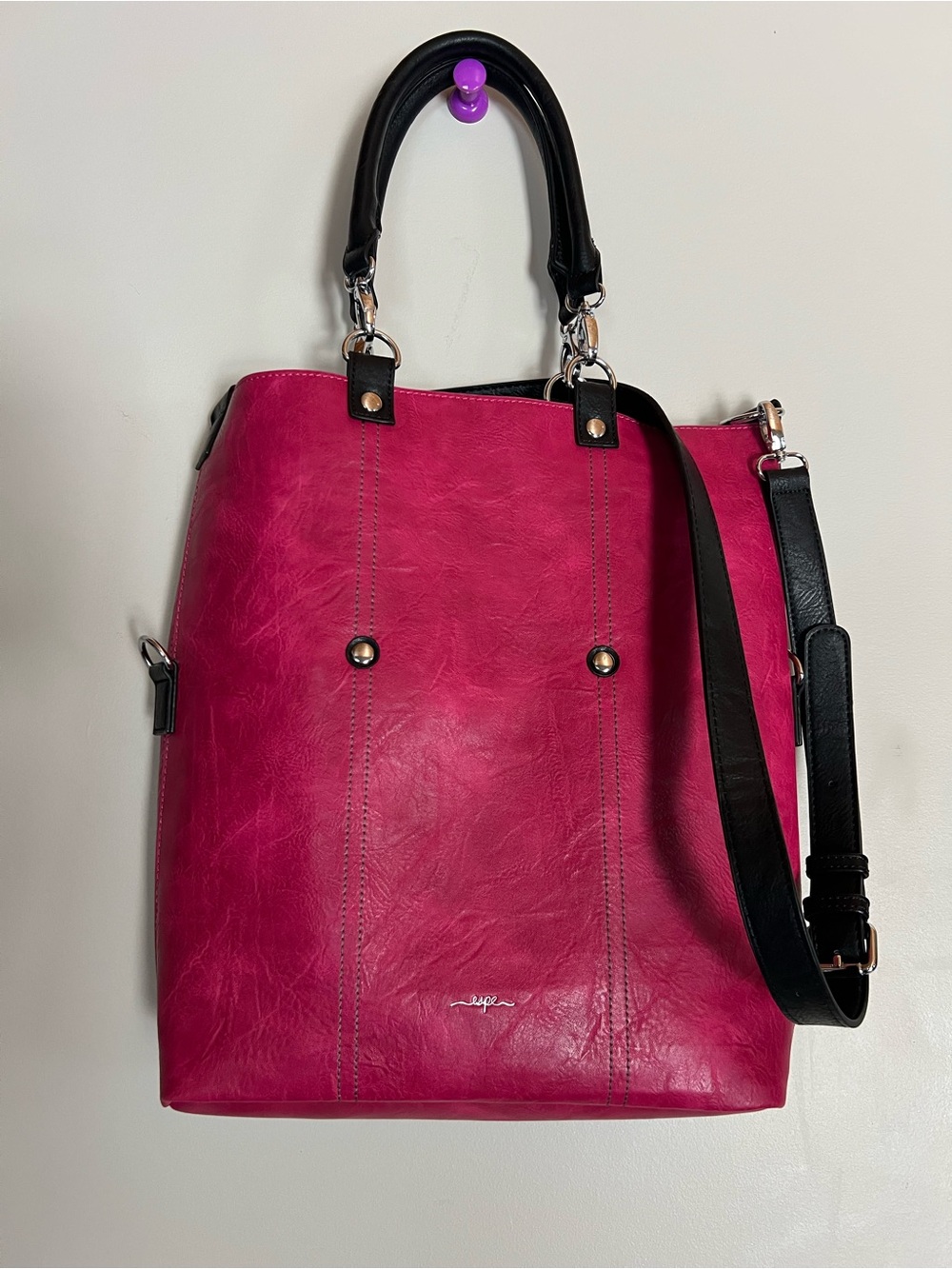 Espe Fuchsia Pink Tote Bag Matching Wallet Set Black Handles Crossbody Strap